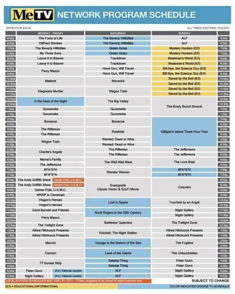 MeTV Fall Schedule 2018 Preview TV Yesteryear